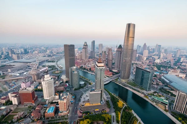 Skyline di tianjin al tramonto — Foto Stock