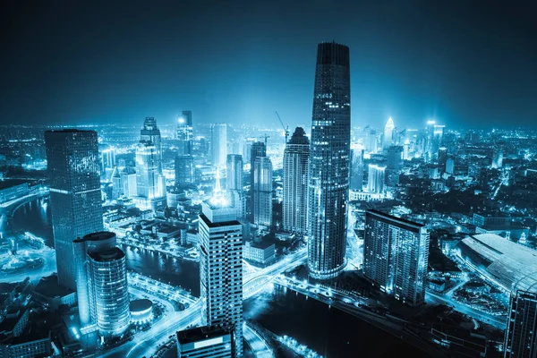 Panoráma města Tianjin v noci — Stock fotografie