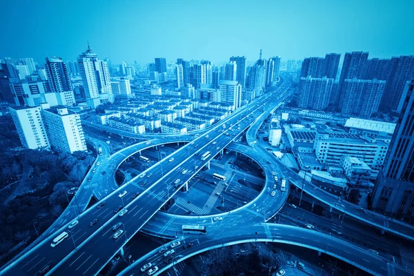 city overpass in shanghai with blue tone