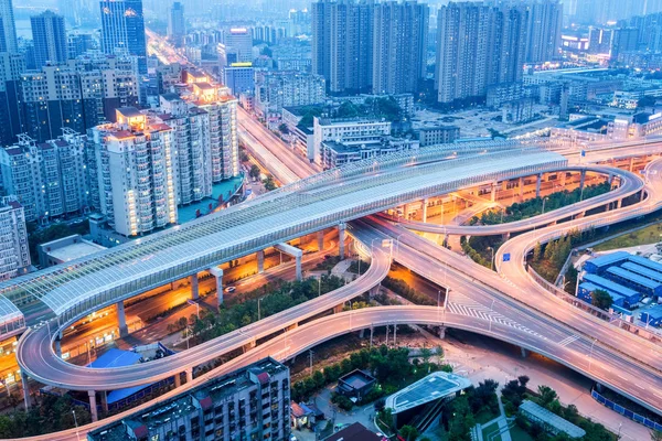 Wuhan city interchange closeup in nightfall — Stock Photo, Image