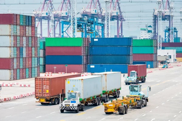 Busy container port closeup — Stock Photo, Image