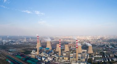 panoramic view of thermal power plant clipart