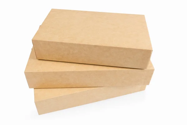 Três caixas de papel kraft isoladas — Fotografia de Stock