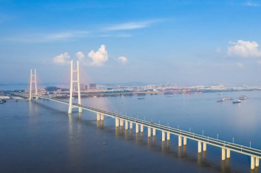 İkinci Jiujiang köprüsü, güzel Yantze nehri üzerinde kablo destekli köprü, Çin