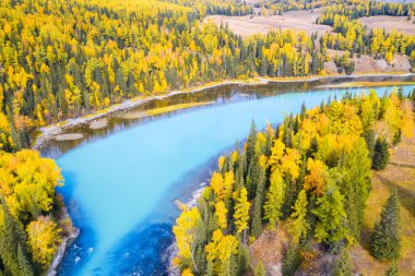 pikoresk xinjiang kanas manzarası sonbaharda, Çin 'de ünlü bir turizm beldesi