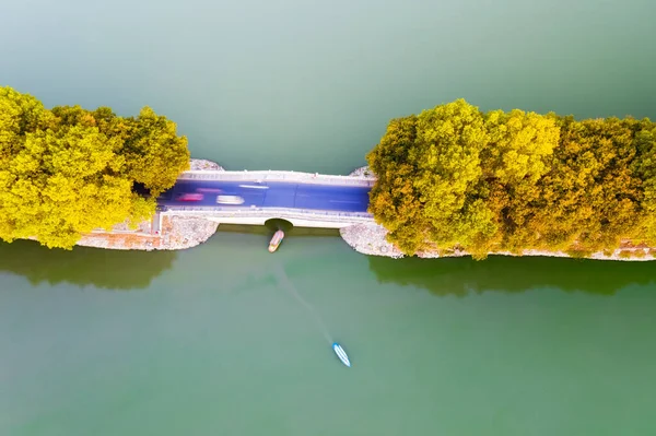 Vista Aerea Argine Lago Autunno Città Jiujiang Provincia Jiangxi Cina — Foto Stock