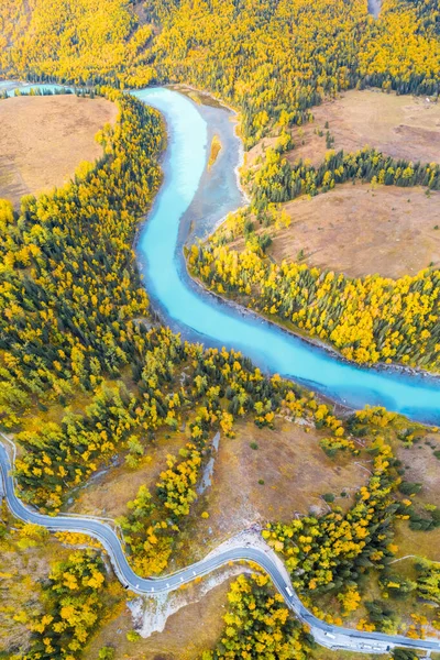 Eine Vogelperspektive Auf Die Kanas Landschaft Herbst Xinjiang China — Stockfoto
