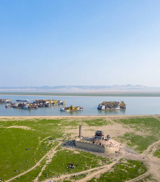 Vista Aérea Paisagem Lago Poyang Edifícios Antigos Luoxingdun Que Sai — Fotografia de Stock