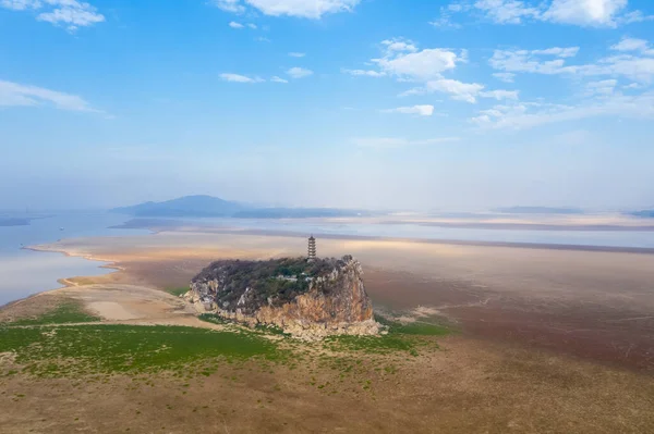 Antenne Uitzicht Schoen Heuvel Poyang Meer Het Droge Seizoen Jiangxi — Stockfoto