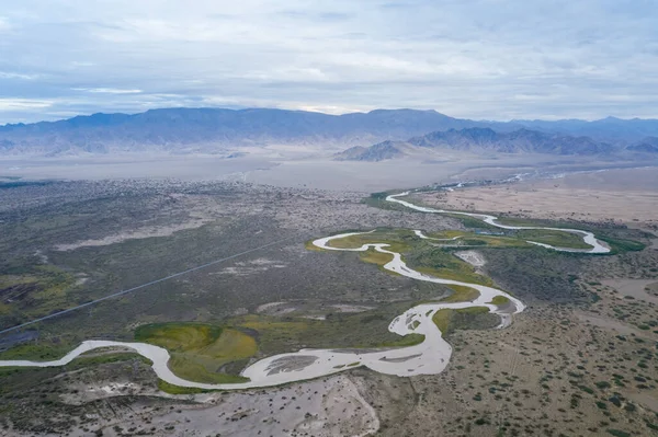 Vogels Uitzicht Kronkelende Rivier Wildernis Qinghai Landschap China — Stockfoto