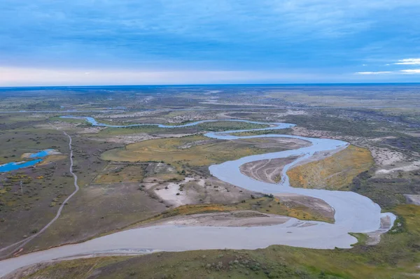 Luftaufnahme Eines Sich Windenden Flusses Der Wildnis Qinghai Landschaft China — Stockfoto