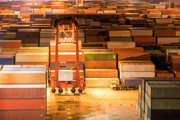 Container Cantiere Primo Piano Notte Logistica Moderna Sfondo Commercio Internazionale — Foto Stock