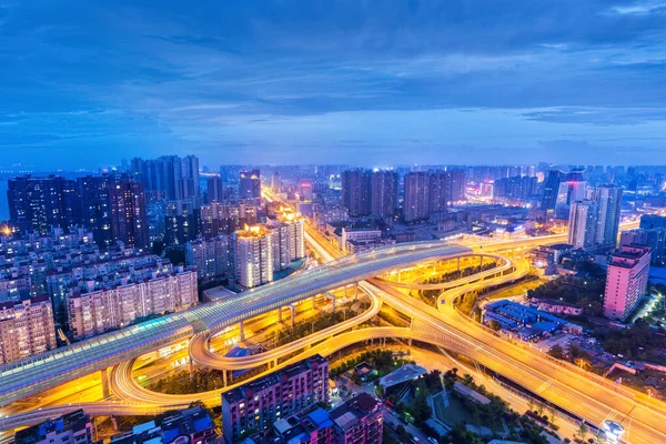 Wuhan Città Interscambio Notte Cina — Foto Stock