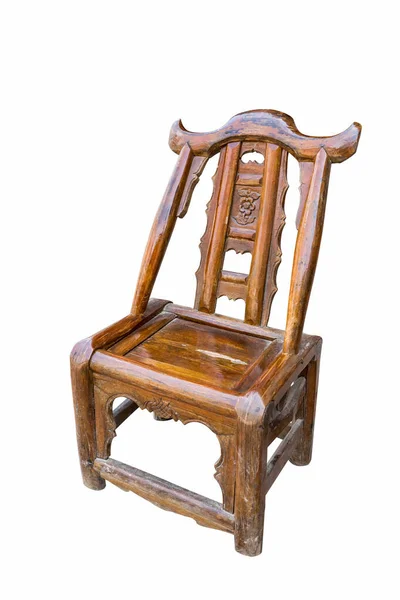中国传统的小木椅 白色与剪切线隔离 — 图库照片
