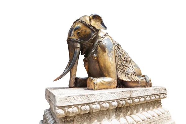 Bronzová Socha Sloního Zlacení Izolovaná Bílém Oříznutou Dráhou — Stock fotografie