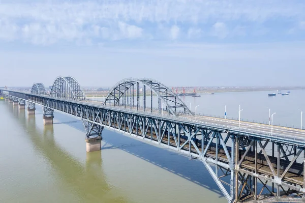 Estrada Ferroviária Combinado Ponte Closeup Cidade Jiujiang Província Jiangxi China — Fotografia de Stock