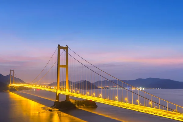 Современный Подвесной Мост Сумерках Перекрёстный Мост Мост Сихумен Городу Чжоушань — стоковое фото