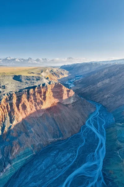 Aerial View Beautiful Canyon Landscape Xinjiang Anjihai Grand Canyon Morning — Stock Photo, Image