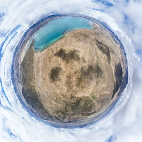 Little Planet Image Land Lake Tybetański Plateau Sferyczna Panorama Golmud — Zdjęcie stockowe