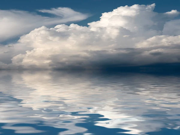 reflection of a cloudy sky in a calm surface of the sea