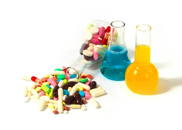 Reagentes Químicos Tubos Ensaio Comprimidos Medicinais — Fotografia de Stock