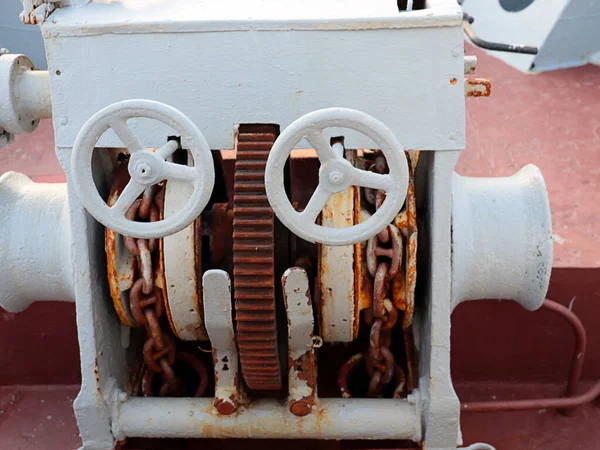 Ship Chain Pulley Device Parking Ship Roadstead — Stock Photo, Image