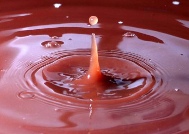 Sıvının yüzeyine bir damla su düşer ve renkli desenler oluşturur.