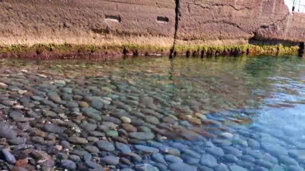 Meerwasser Und Die Mauer Des Wellenbrechers — Stockvideo