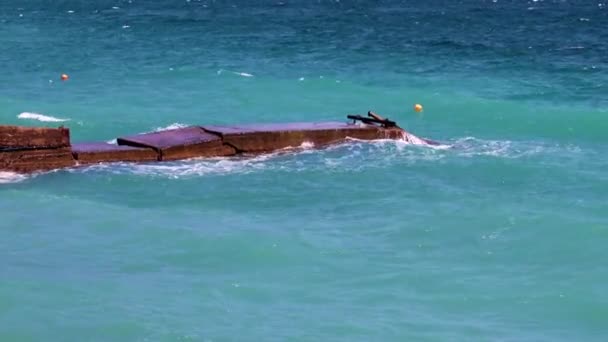 Sea Waves Concrete Breakwater Coast — Stock Video