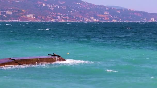 Sea Waves Concrete Breakwater Coast — Stock Video