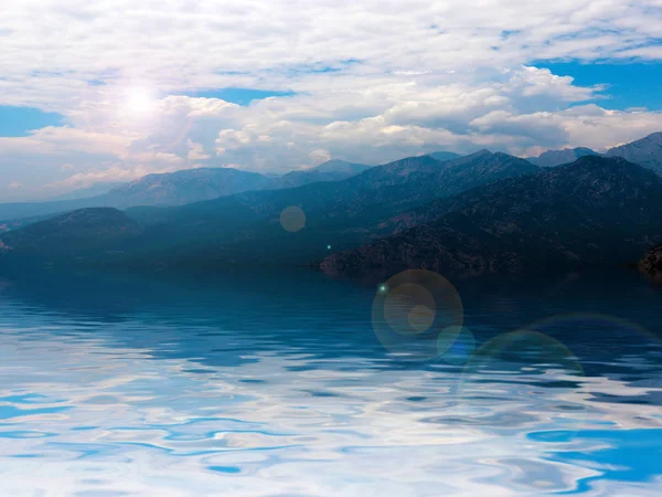 Reflection Water Mediterranean Sea Mountain Range Tunektepe City Antalya Turkey — Stock Photo, Image