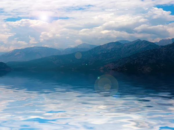 Reflection Water Mediterranean Sea Mountain Range Tunektepe City Antalya Turkey — Stock Photo, Image