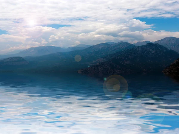 Reflection Water Mediterranean Sea Mountain Range Tunektepe City Antalya Turkey — Stock Photo, Image