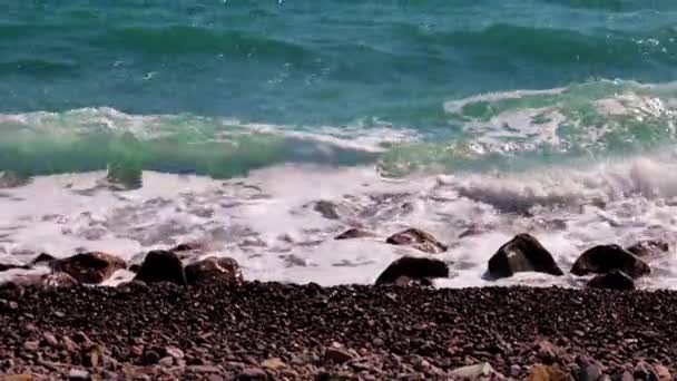 Costa Marítima Com Praia Arenosa Onda Alta — Vídeo de Stock