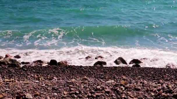 Ondas Mar Caem Praia Costeira — Vídeo de Stock