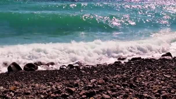 Ondas Mar Caem Praia Costeira — Vídeo de Stock