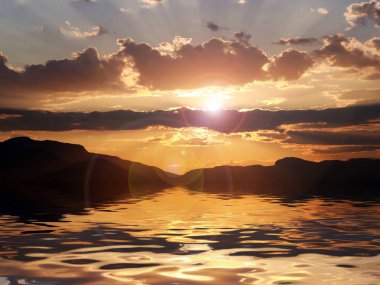 Yüzeydeki yansıma Akdeniz, Antalya Türkiye yakınlarındaki Tunektepe dağı