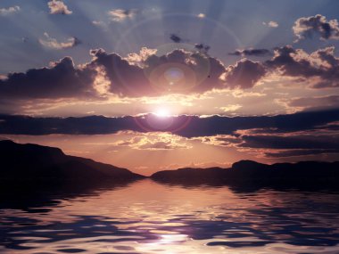 Yüzeydeki yansıma Akdeniz, Antalya Türkiye yakınlarındaki Tunektepe dağı