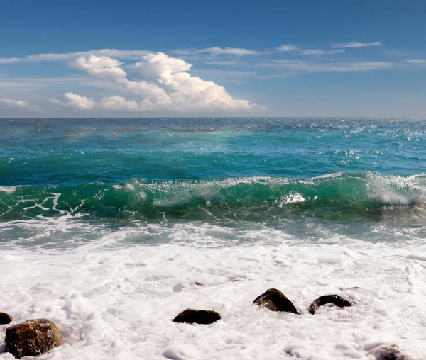 Storm Waves Sunny Beach Mediterranean Sea — 스톡 사진