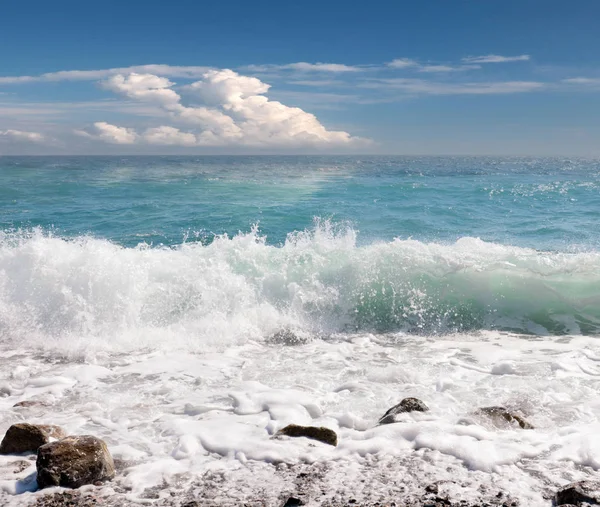 Storm Waves Sunny Beach Mediterranean Sea — 스톡 사진