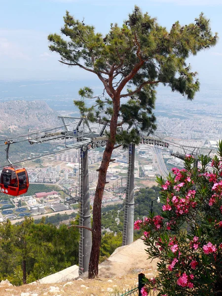 cable car on the slope of the mountain range Tyunektepe near the city of Antalya Turkey