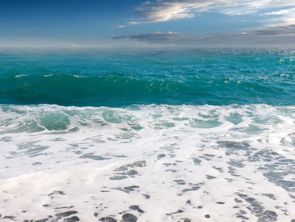 Sea Beach Waves Cloudy Summer Sky — 스톡 사진