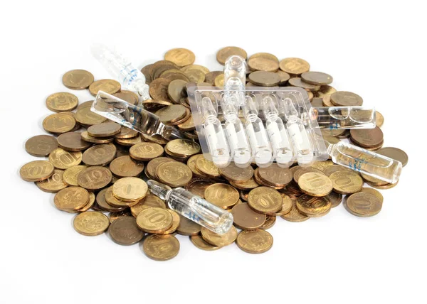 Ampoules Medicine Pile Russian Rubles — Stock Photo, Image