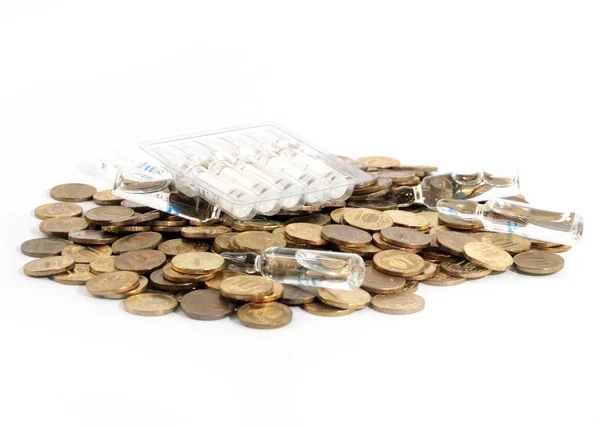 Ampoules Medicine Pile Russian Rubles — Stock Photo, Image