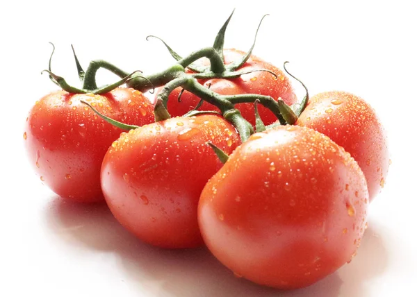 Piękne Dojrzałe Pomidory Gałązce Przygotowanej Jedzenia — Zdjęcie stockowe
