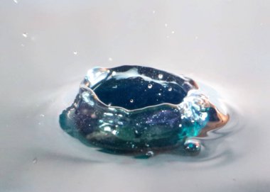 a drop of water falls on the surface of the liquid creating bizarre patterns