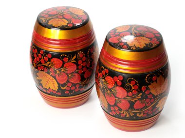 beautiful wooden dishes painted with oil paints and varnished