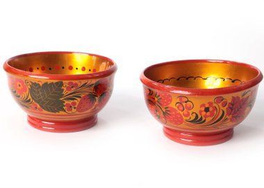 beautiful wooden dishes painted with oil paints and varnished