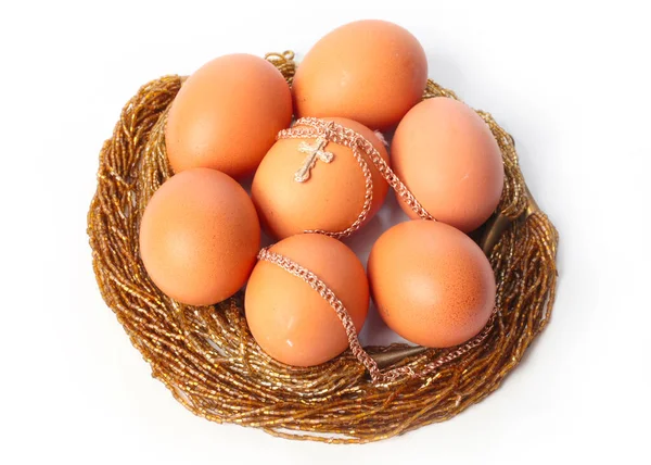 Easter Festive Egg Gold Cross Chain Symbol Spring Religious Service — Stock Photo, Image