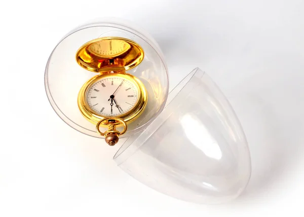 Easter Holiday Transparent Egg Gift Gold Pocket Watch — 스톡 사진